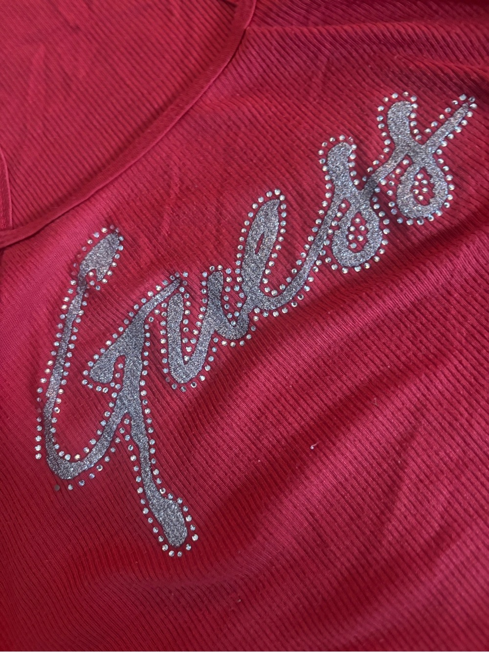 GUESS Red Rhinestone Script Racerback Tank - Picture 4 of 4
